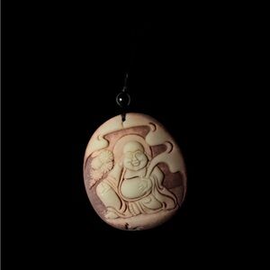 Elegant Cream and Brown stone carved Buddha Pendant Necklace